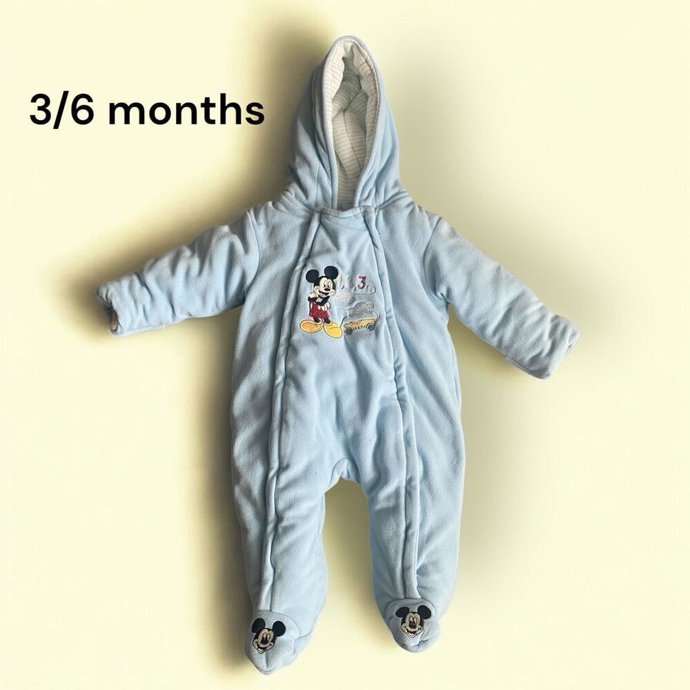 Disney Baby Infant Blue Mickey Mouse Bunting Snowsuit Poly Cotton Size 3-6 Month